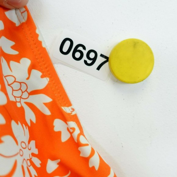 Women's Orange One Piece Swimsuit SMALL Floral Strappy Draw-String‎ Cut Out - Picture 11 of 11